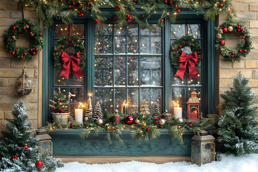 Christmas Wreath Glowing Window Backdrop RR8-109