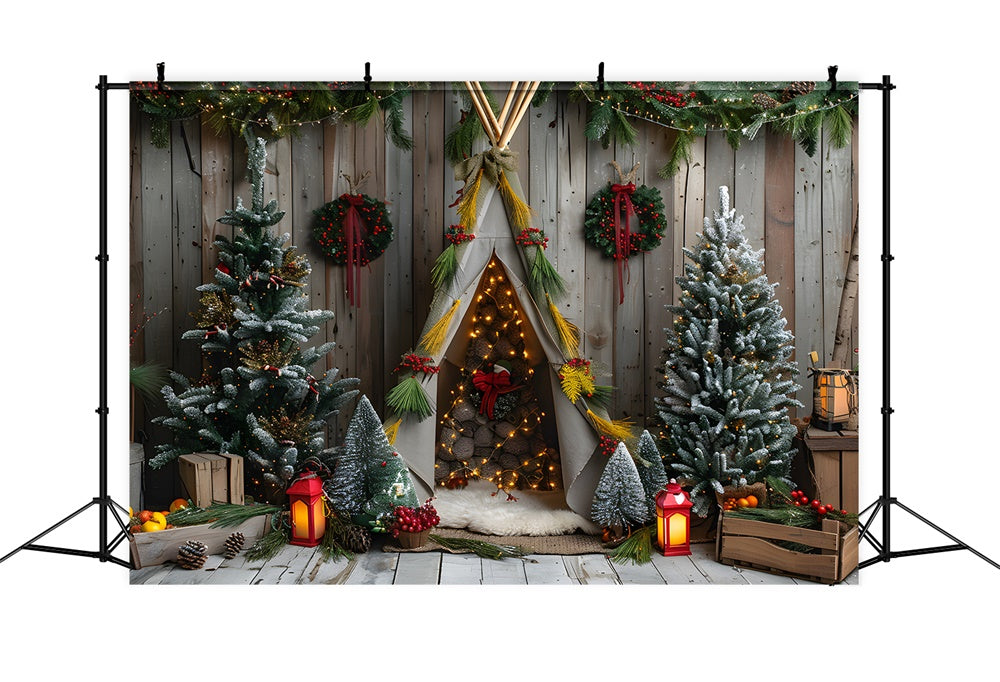 Christmas Wreath Fir Trees Tiny Tent Backdrop RR8-11