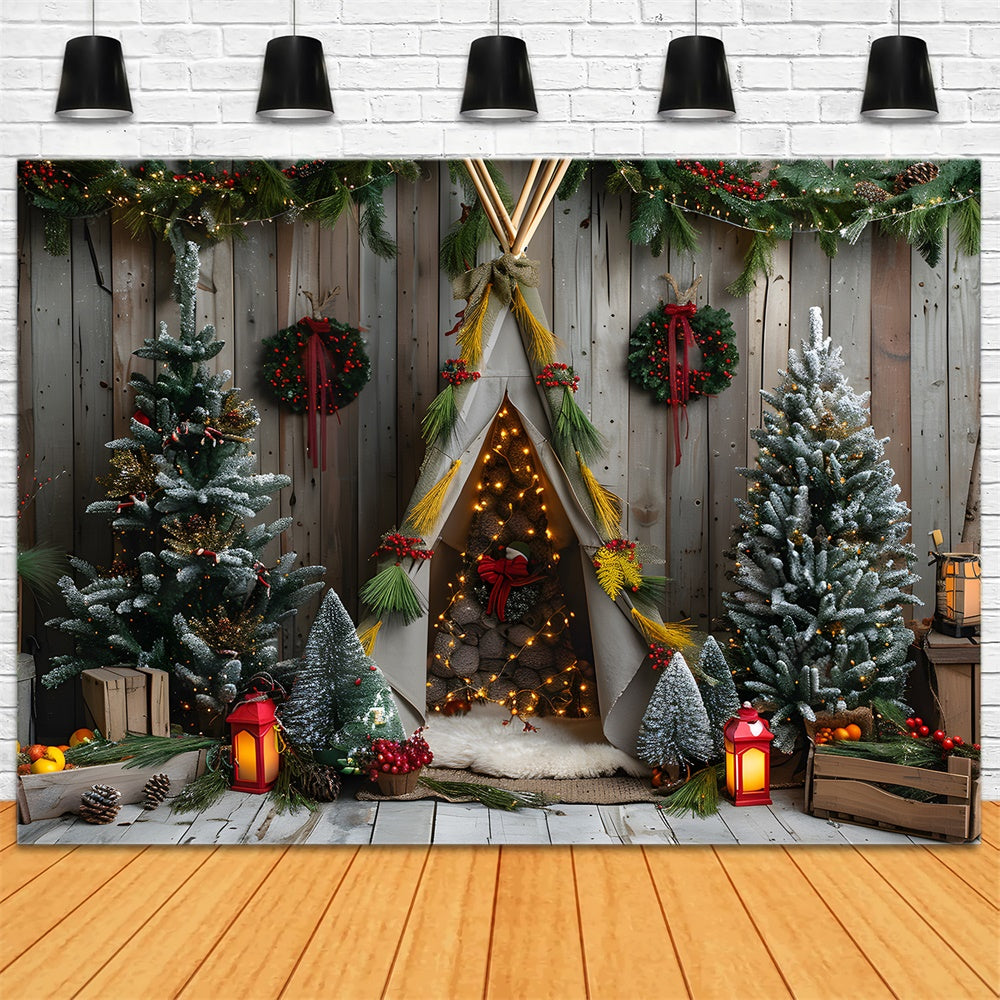 Christmas Wreath Fir Trees Tiny Tent Backdrop RR8-11