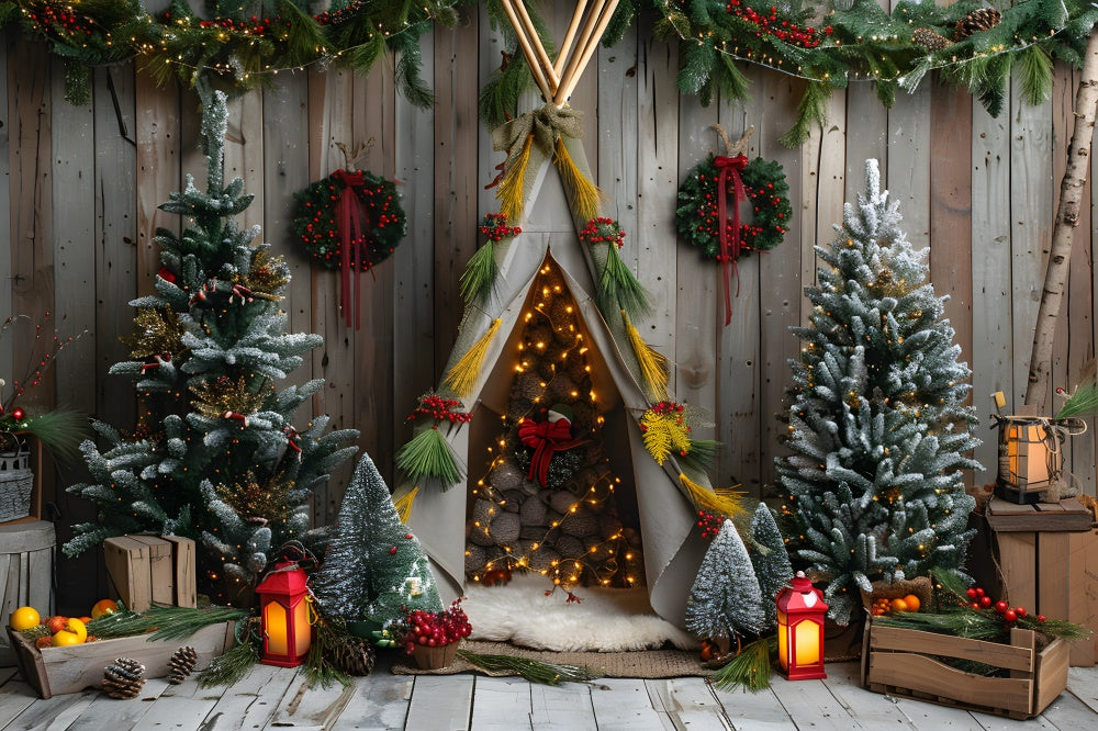 Christmas Wreath Fir Trees Tiny Tent Backdrop RR8-11