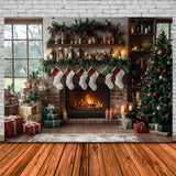 Christmas Tree Stockings Fireplace Backdrop RR8-111