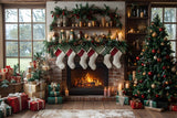 Christmas Tree Stockings Fireplace Backdrop RR8-111