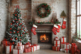 Christmas Brick Wall Fireplace Stockings Backdrop RR8-115