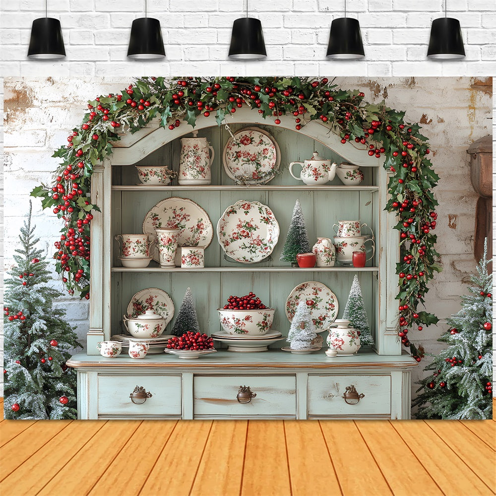 Christmas Trees Garland Kitchen Cupboard Backdrop RR8-117