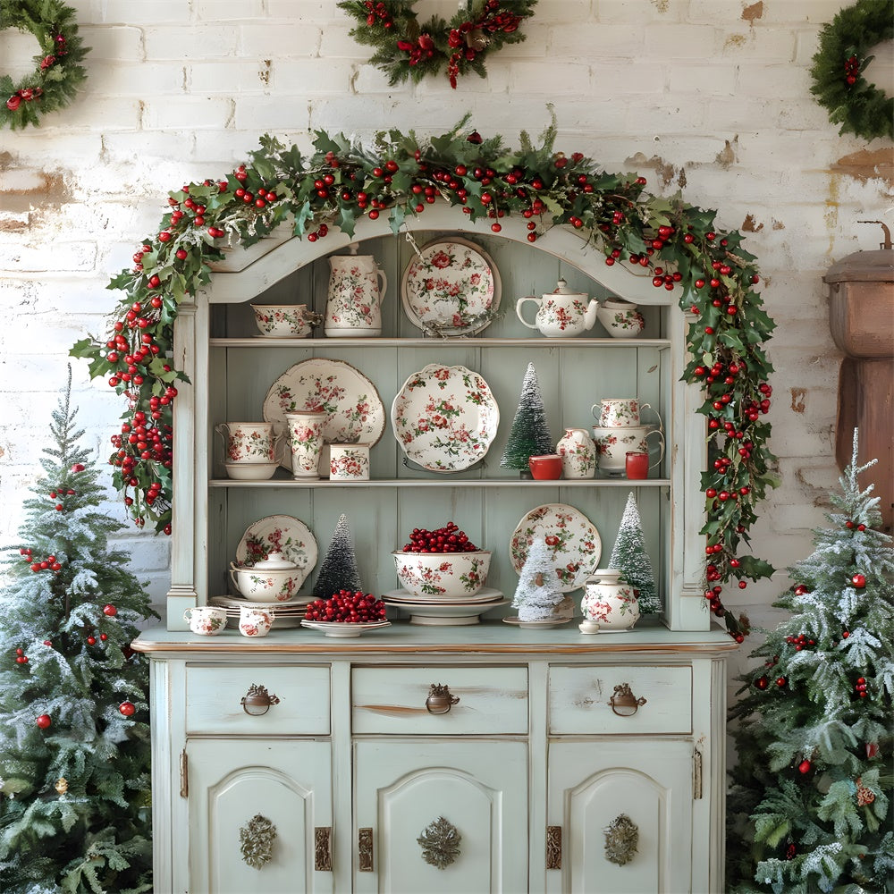 Christmas Trees Garland Kitchen Cupboard Backdrop RR8-117