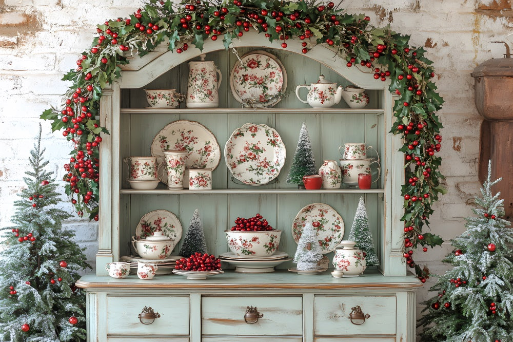 Christmas Trees Garland Kitchen Cupboard Backdrop RR8-117