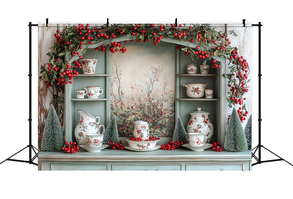 Christmas Decorated Kitchen Cupboard Backdrop RR8-118