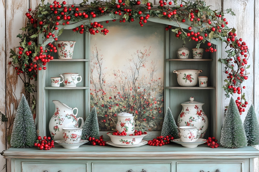 Christmas Decorated Kitchen Cupboard Backdrop RR8-118