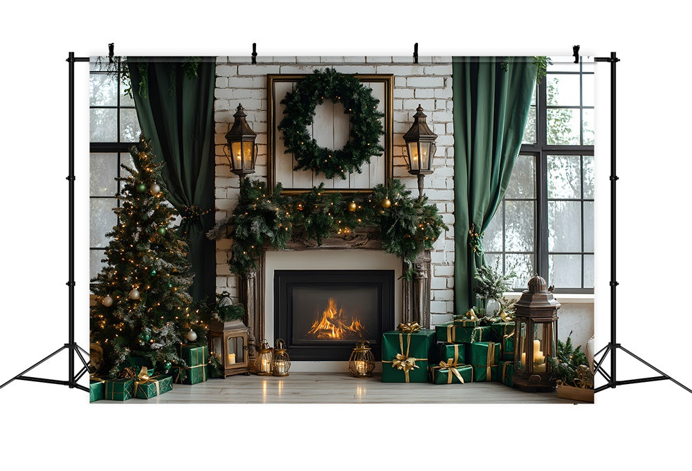 Christmas Trees Fireplace Window Backdrop RR8-120