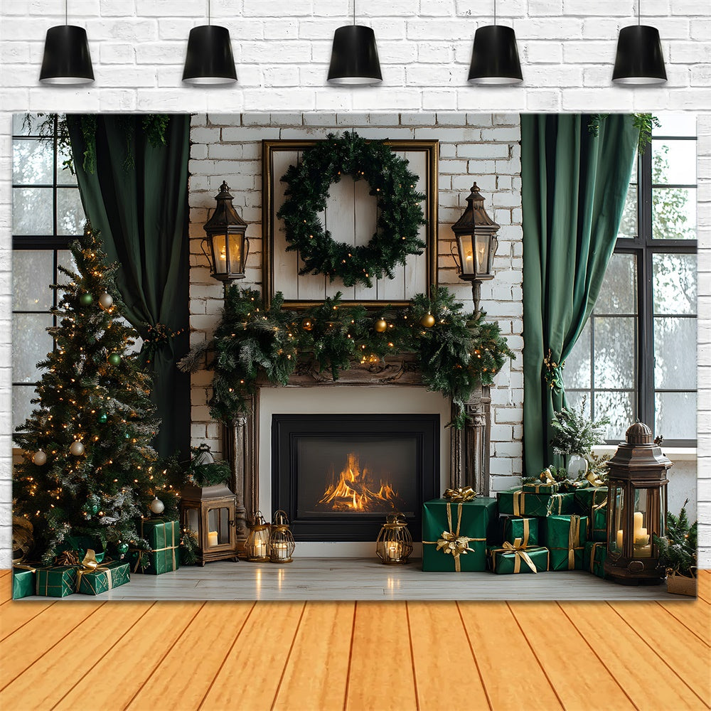 Christmas Trees Fireplace Window Backdrop RR8-120