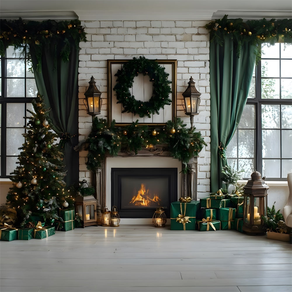 Christmas Trees Fireplace Window Backdrop RR8-120