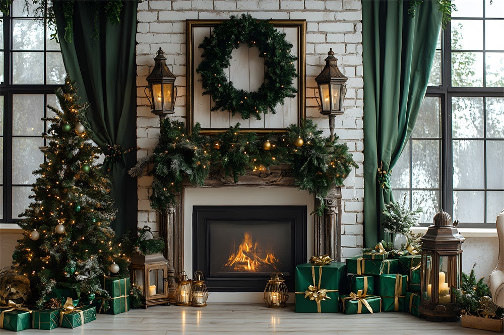 Christmas Trees Fireplace Window Backdrop RR8-120