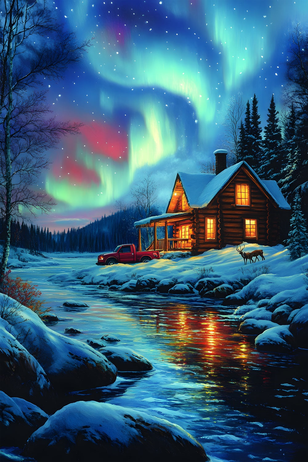 Christmas Forest Wood House River Backdrop RR8-123