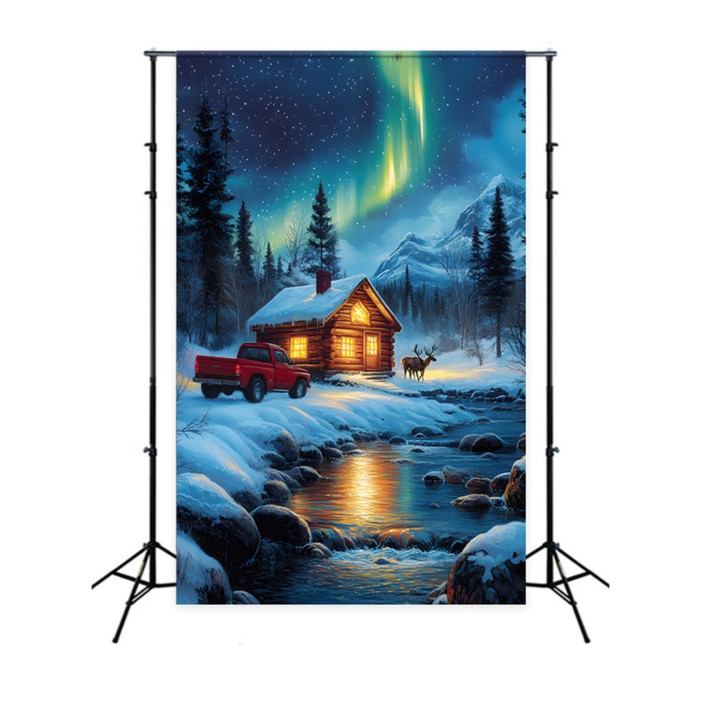 Christmas Snow House Red Truck Backdrop RR8-124