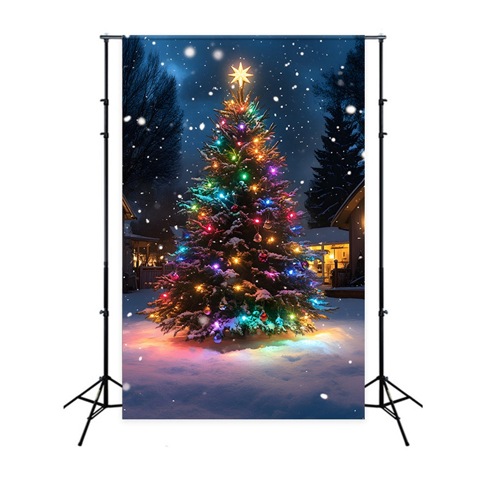 Christmas Tree Colorful Lights Snow Backdrop RR8-126