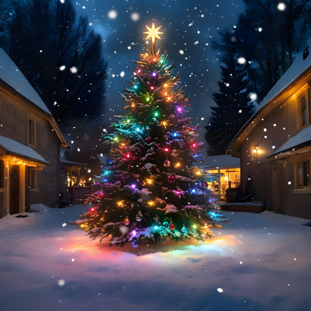 Christmas Tree Colorful Lights Snow Backdrop RR8-126