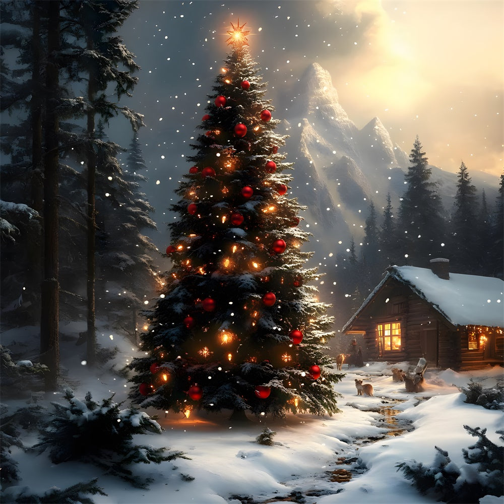 Christmas Tree Snow Covered Mountain Backdrop RR8-128