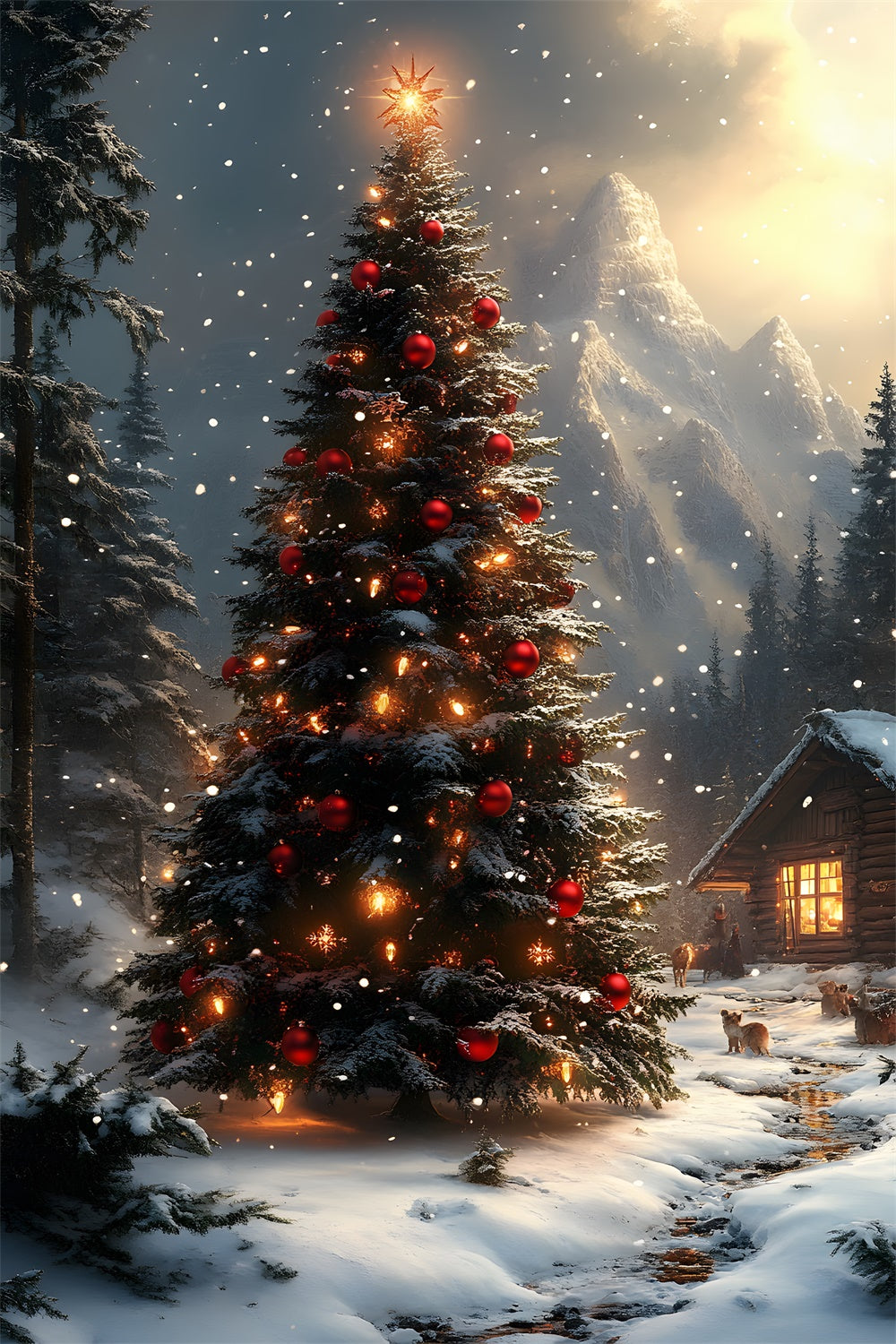 Christmas Tree Snow Covered Mountain Backdrop RR8-128