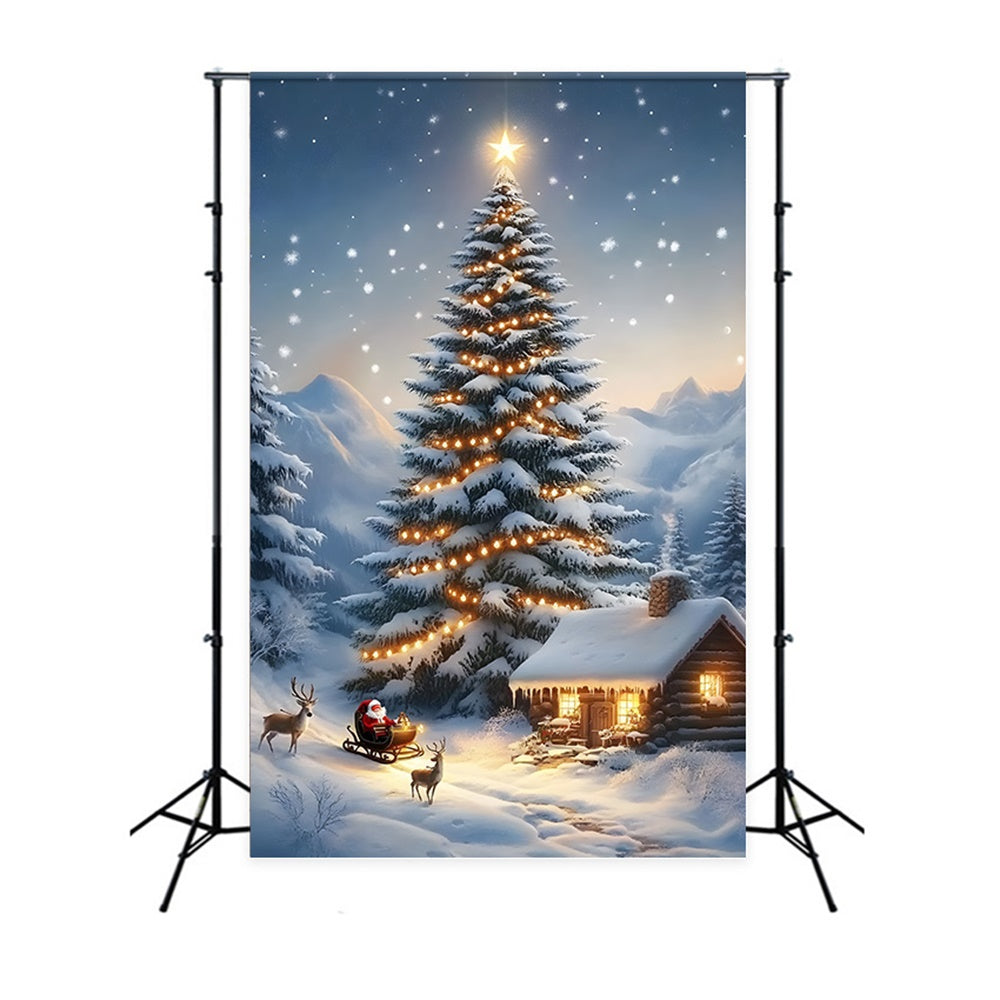 Snowy Christmas Tree House Reindeer Backdrop RR8-129