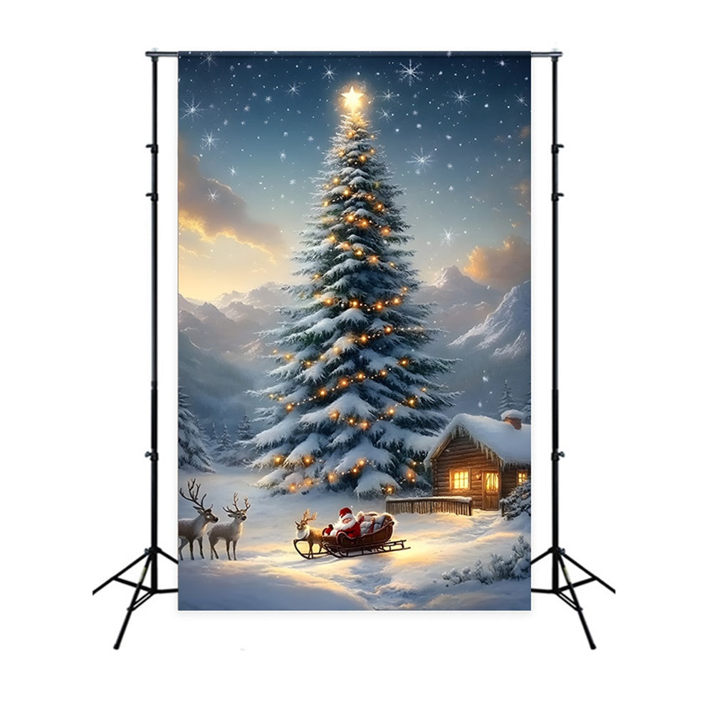 Christmas Trees Santa Sled Reindeer Backdrop RR8-130