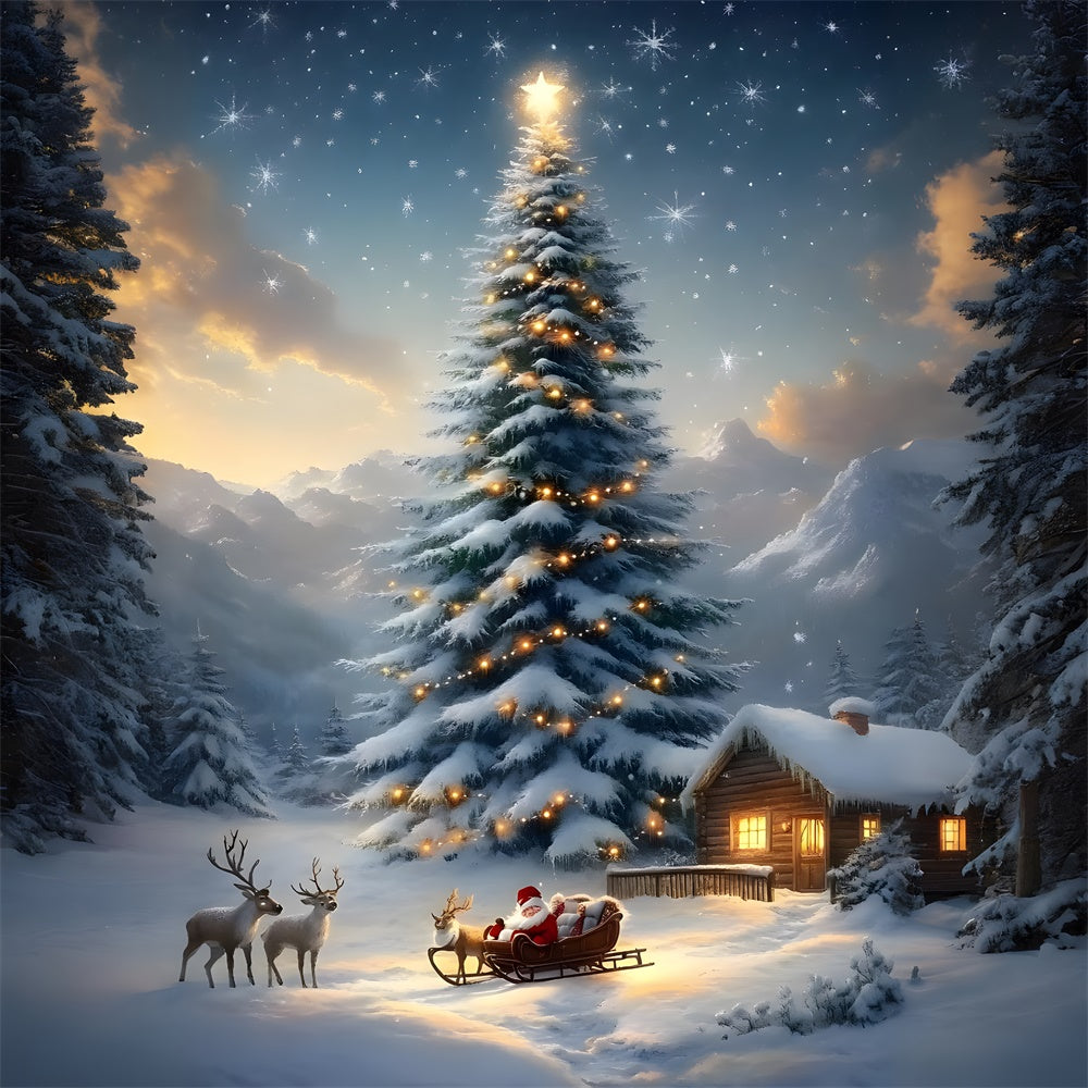 Christmas Trees Santa Sled Reindeer Backdrop RR8-130