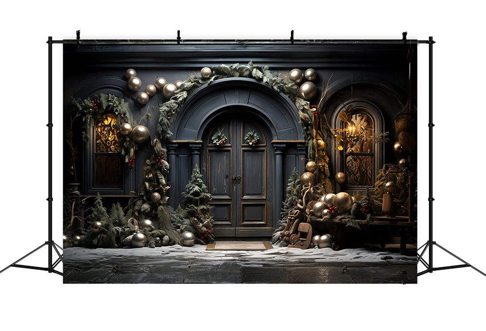 Christmas Dark Blue Arched Doorway Backdrop RR8-131