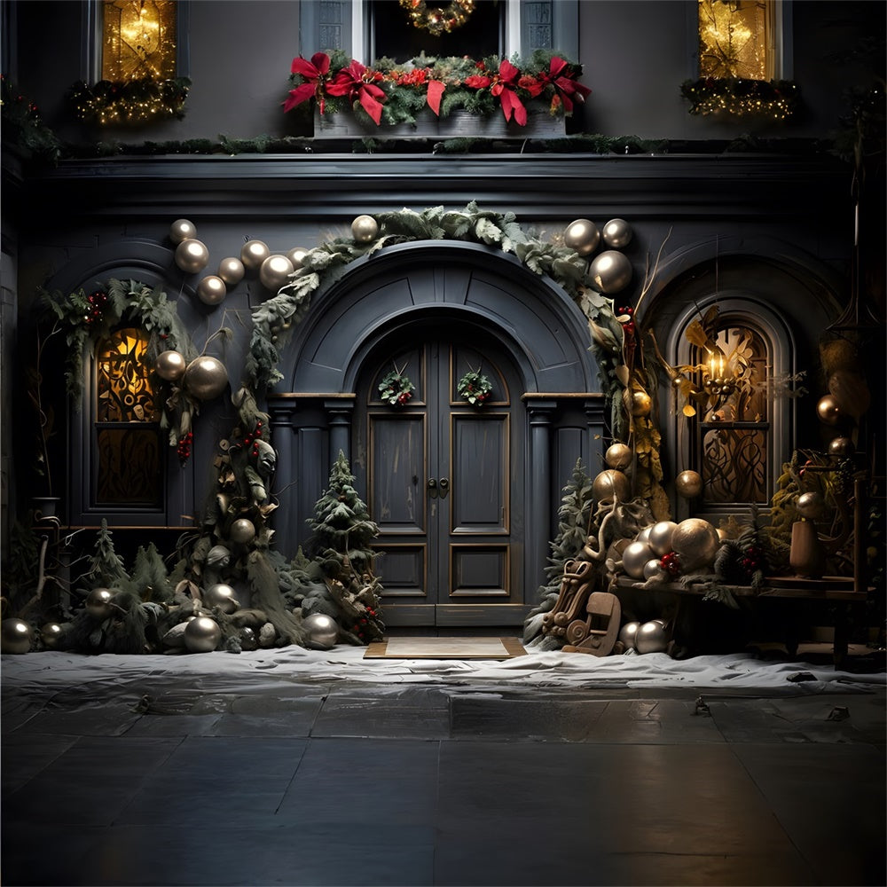 Christmas Dark Blue Arched Doorway Backdrop RR8-131