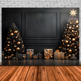 Christmas Black Gold Ornament Trees Backdrop RR8-132