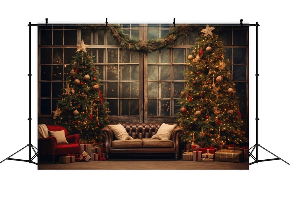 Christmas Cozy Living Room Trees Backdrop RR8-133