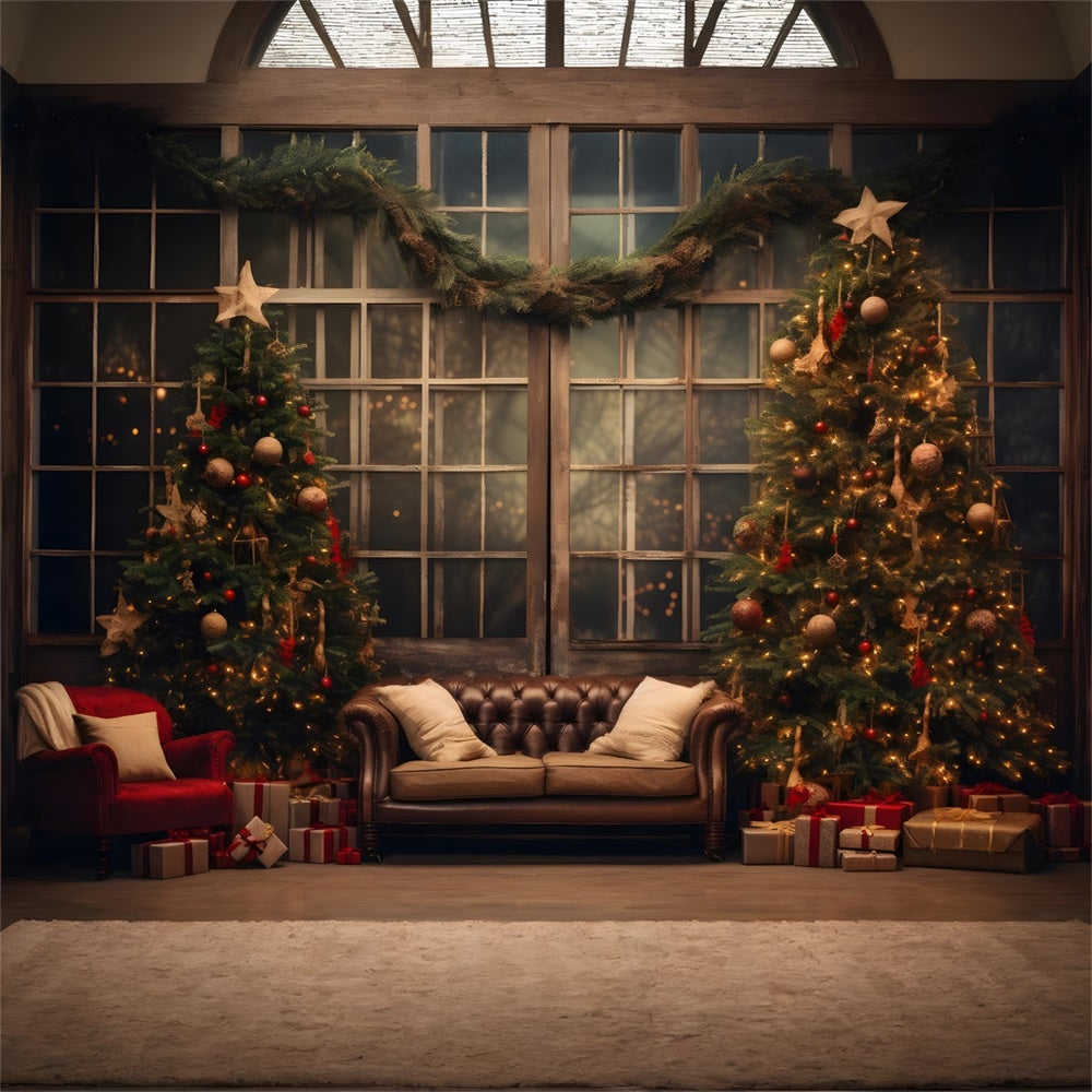 Christmas Cozy Living Room Trees Backdrop RR8-133