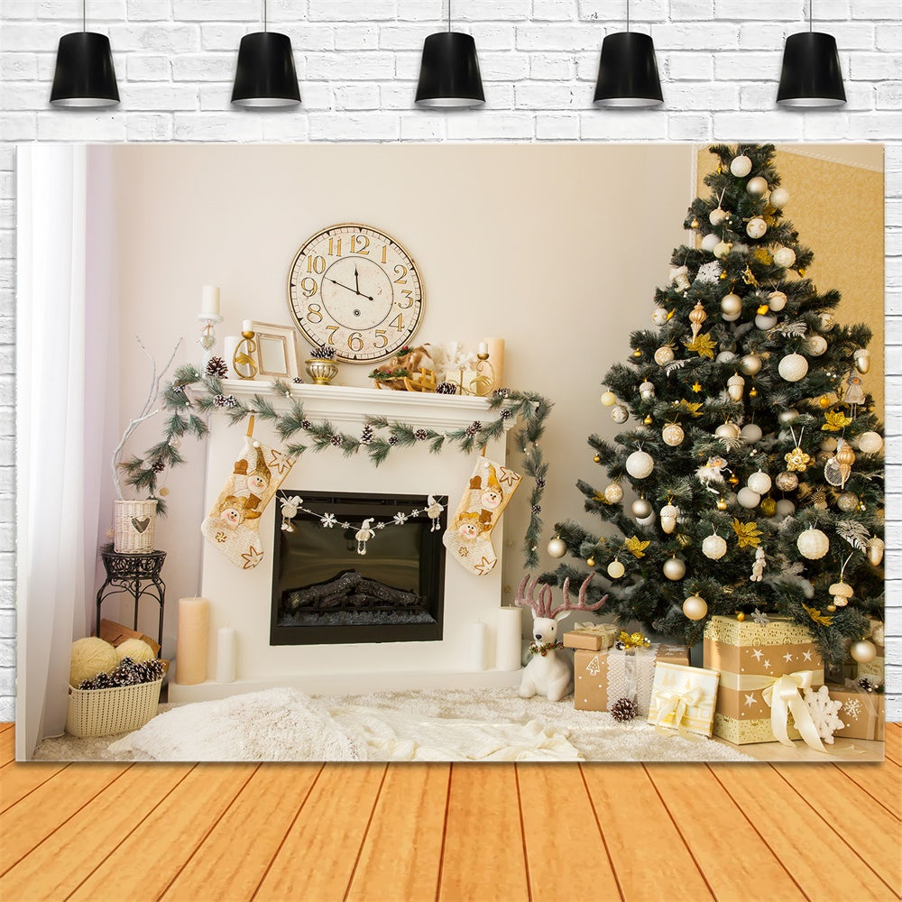 Christmas Cozy Fireplace Stockings Backdrop RR8-136