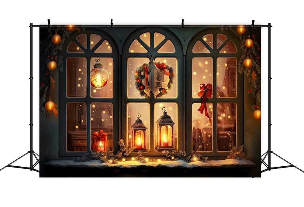 Christmas Window Glowing Lanterns Backdrop RR8-137