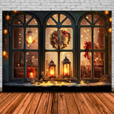 Christmas Window Glowing Lanterns Backdrop RR8-137