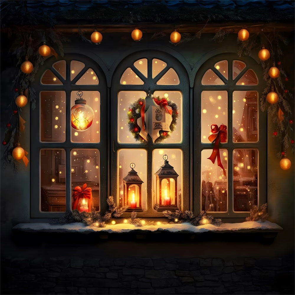 Christmas Window Glowing Lanterns Backdrop RR8-137