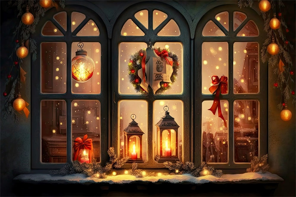 Christmas Window Glowing Lanterns Backdrop RR8-137