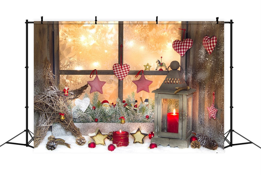 Christmas Rustic Window Heart Ornaments Backdrop RR8-138