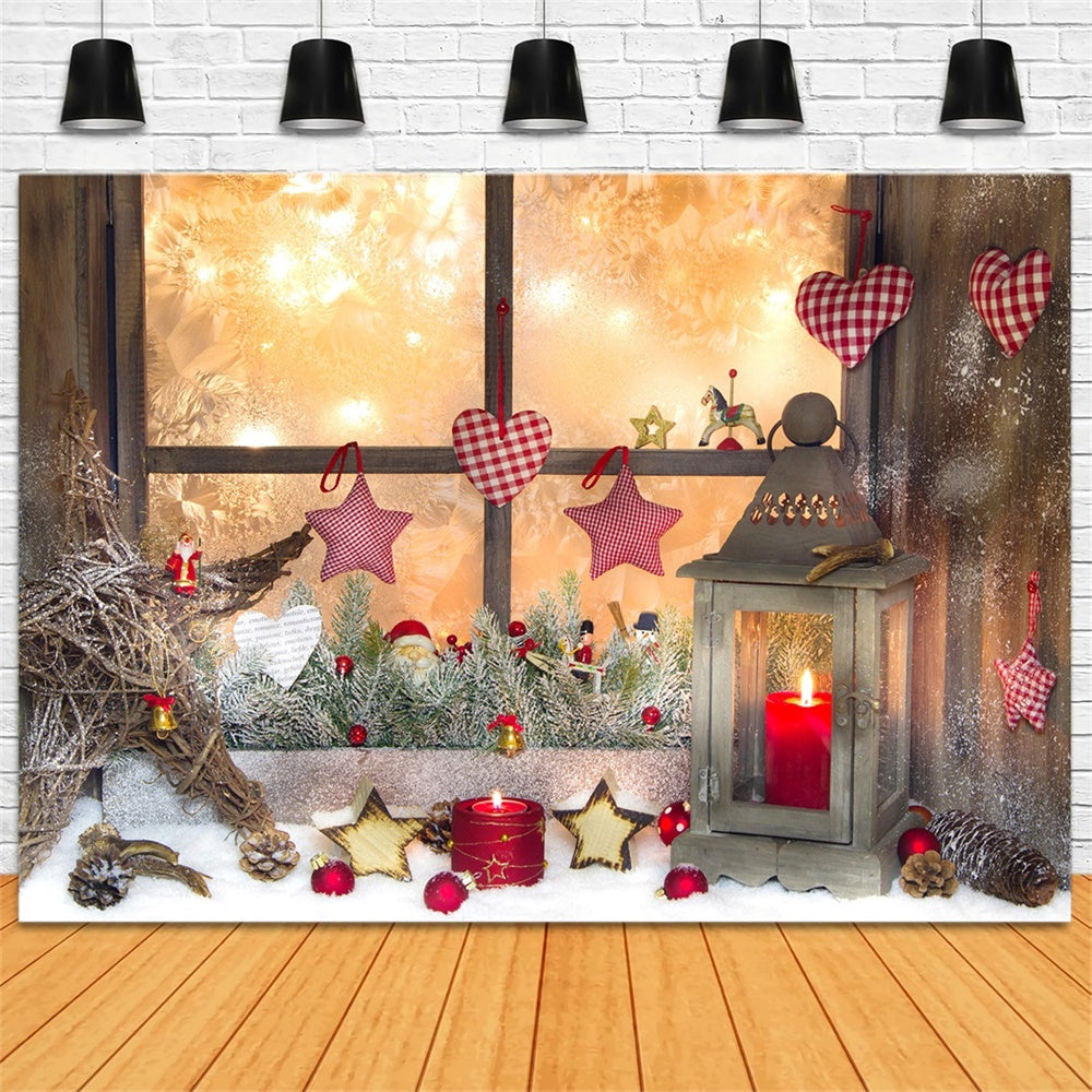 Christmas Rustic Window Heart Ornaments Backdrop RR8-138