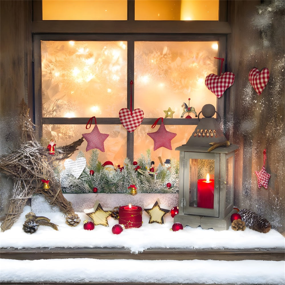 Christmas Rustic Window Heart Ornaments Backdrop RR8-138