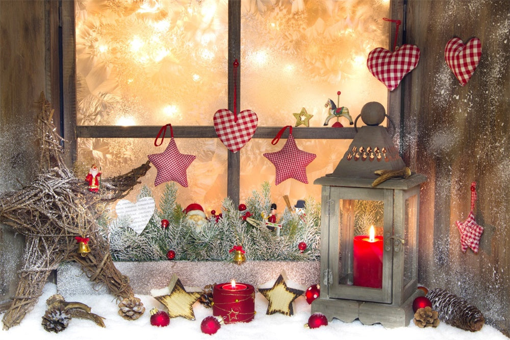 Christmas Rustic Window Heart Ornaments Backdrop RR8-138