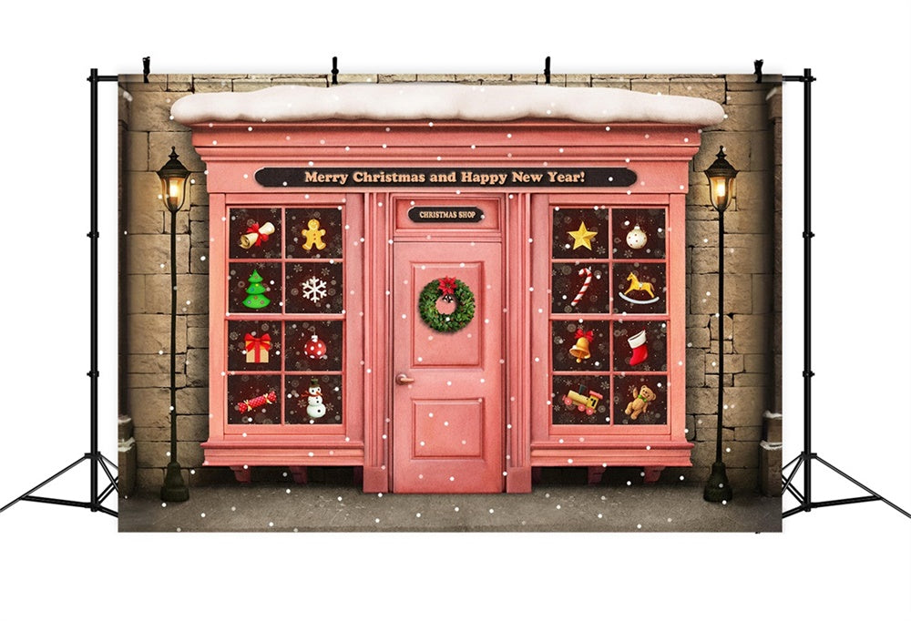 Christmas Cheerful Shopfront Holiday Decor Backdrop RR8-141