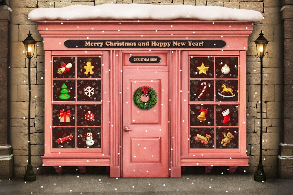 Christmas Cheerful Shopfront Holiday Decor Backdrop RR8-141