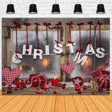 Christmas Wooden Window Red Ornaments Backdrop RR8-143