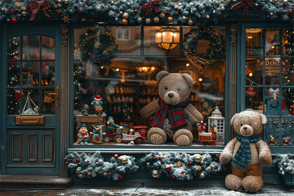 Christmas Toy Storefront Teddy Bears Backdrop RR8-146