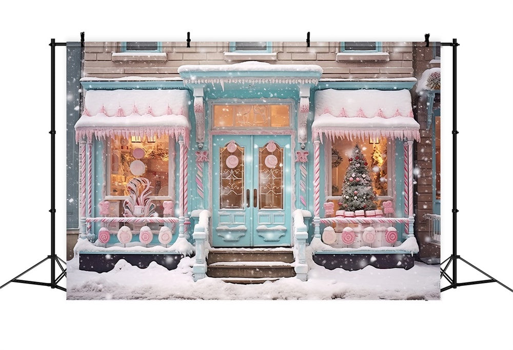 Christmas Snowy Candyland Shop Front Backdrop RR8-149