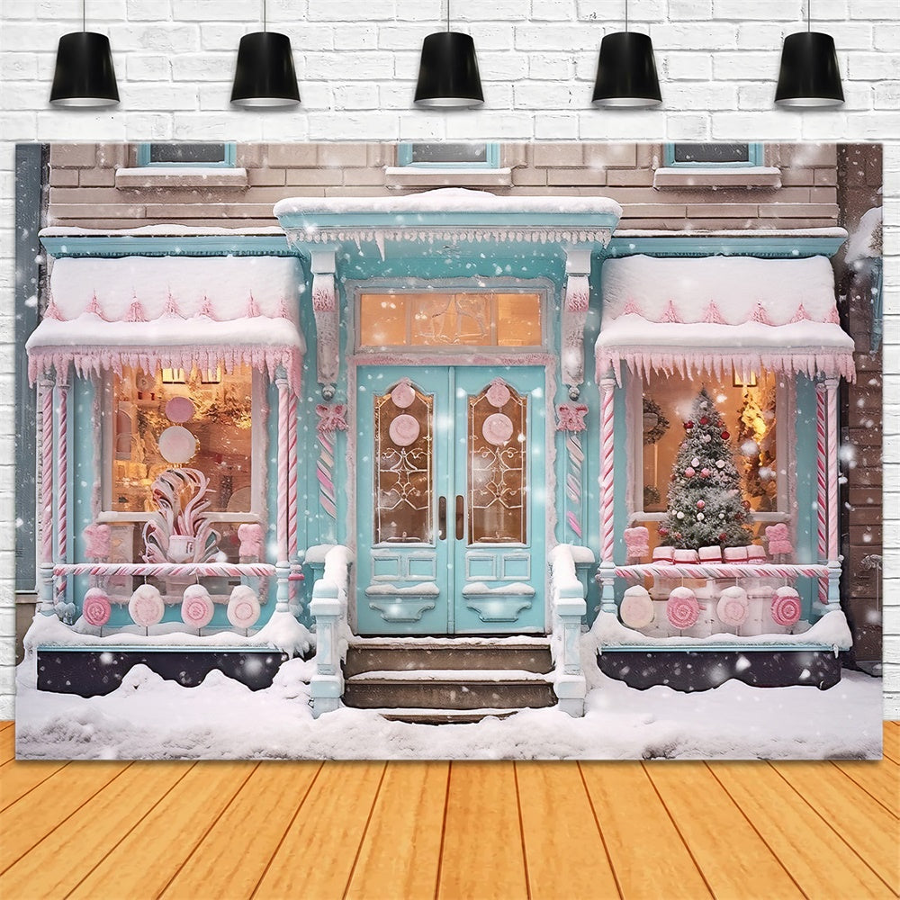 Christmas Snowy Candyland Shop Front Backdrop RR8-149