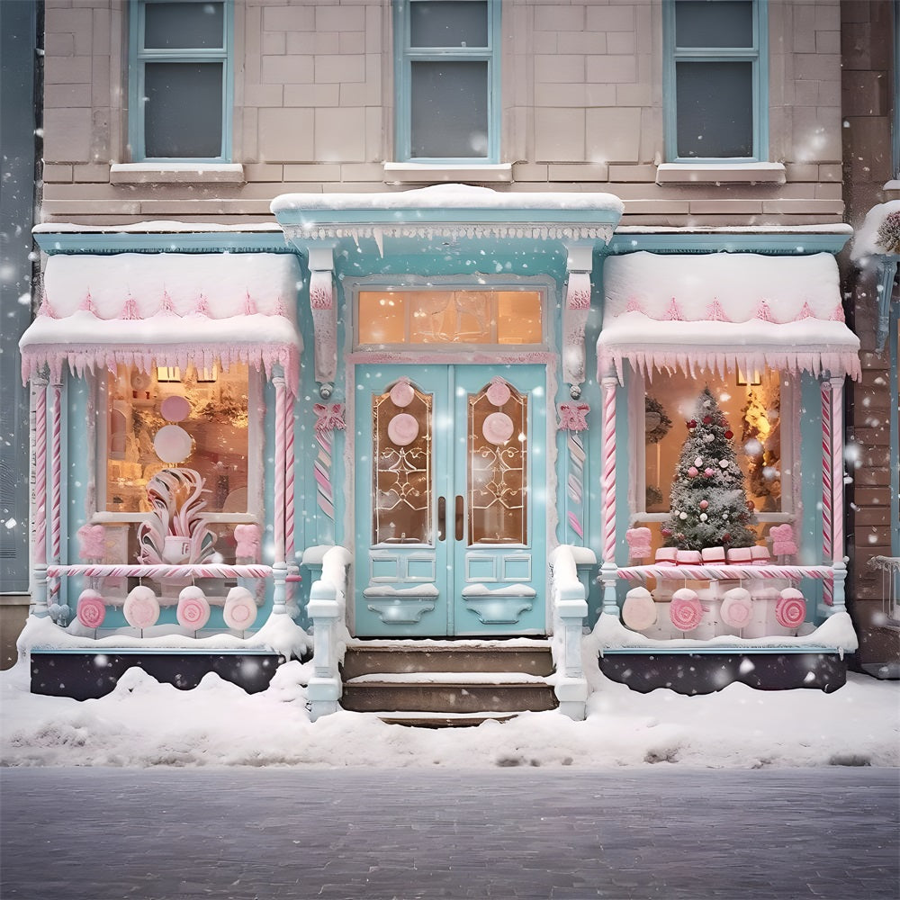 Christmas Snowy Candyland Shop Front Backdrop RR8-149