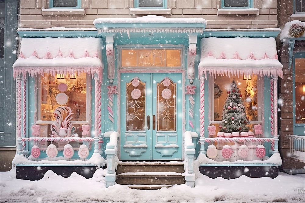 Christmas Snowy Candyland Shop Front Backdrop RR8-149