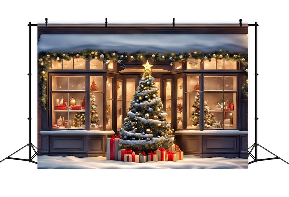 Christmas Tree and Gift Shop Window Backdrop RR8-152