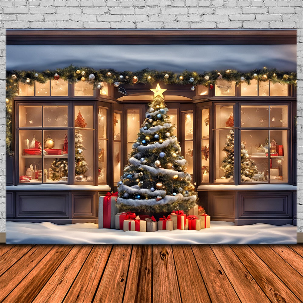 Christmas Tree and Gift Shop Window Backdrop RR8-152