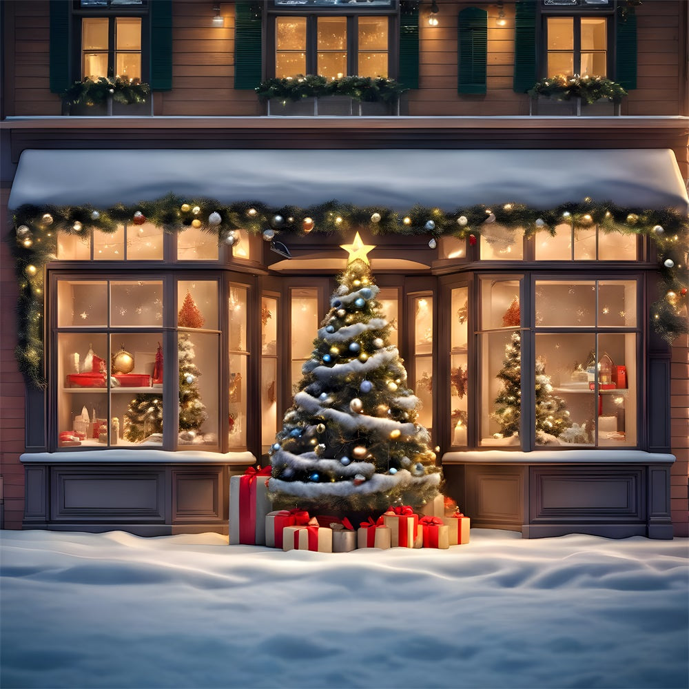 Christmas Tree and Gift Shop Window Backdrop RR8-152